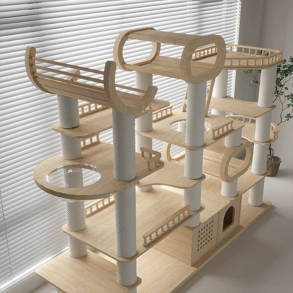 76.7 H Large Solid Wood Cat Tree