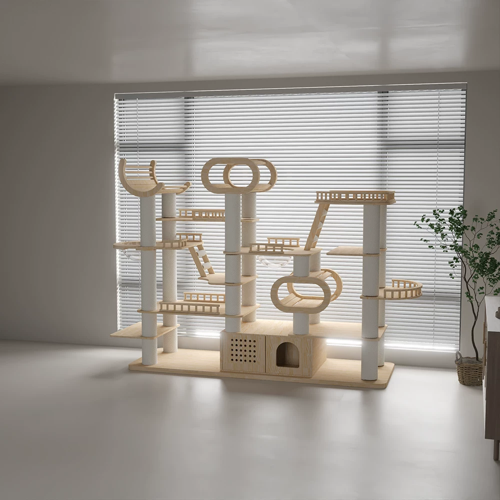 76.7 H Large Solid Wood Cat Tree