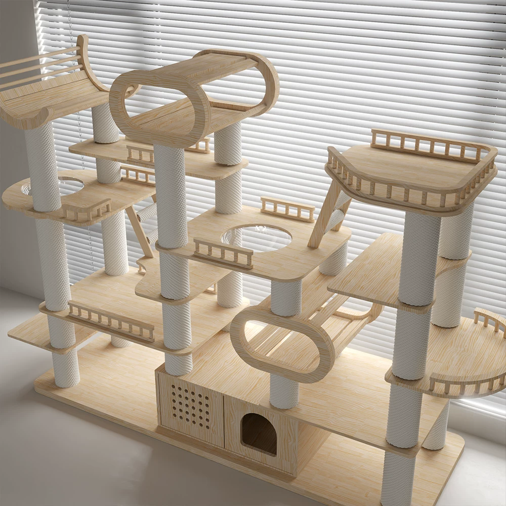 76.7 H Large Solid Wood Cat Tree
