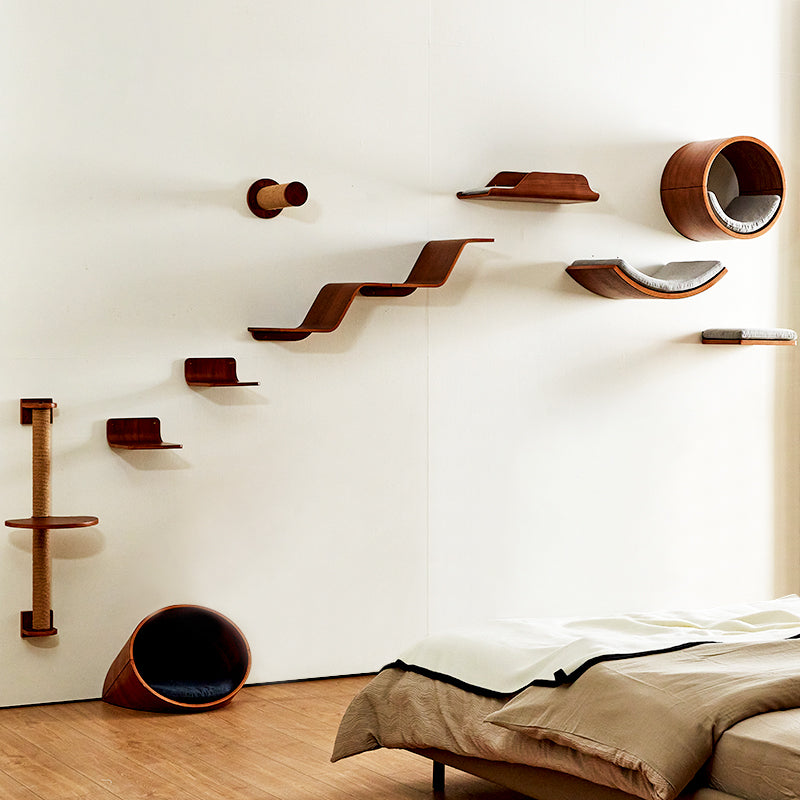 North American Black Walnut Solid Wood Wall-mounted Cat Bed 10-piece Set