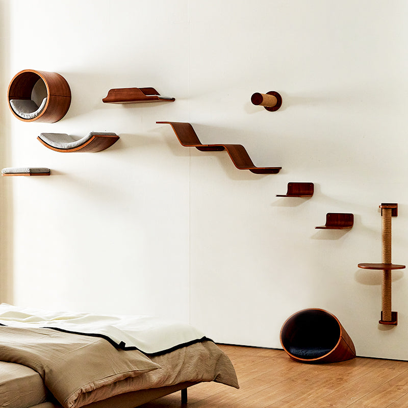 North American Black Walnut Solid Wood Wall-mounted Cat Bed 10-piece Set