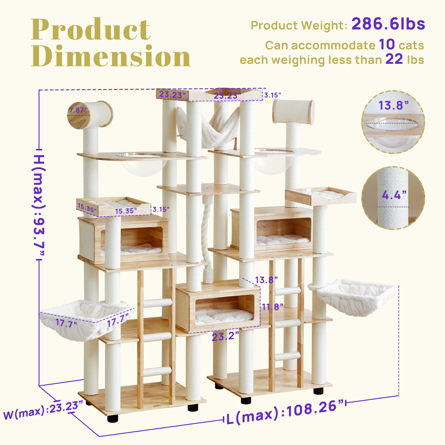 94'' H Large Solid Wood Cat Tree