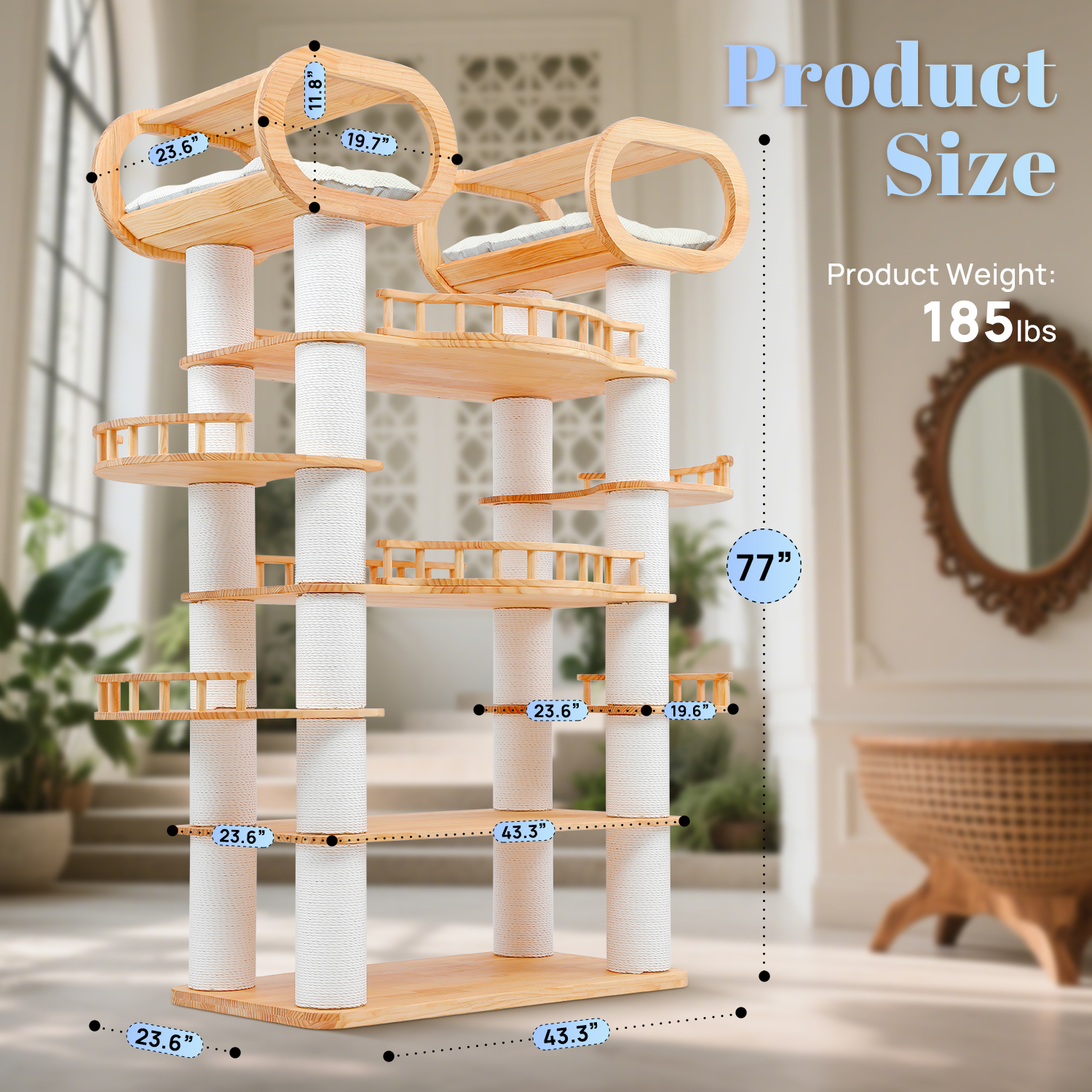 76.7 H Large Solid Wood Cat Tree