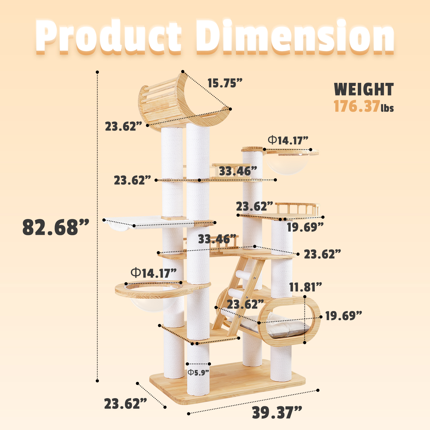 82"Deluxe Pine Solid Wood Cat Tree
