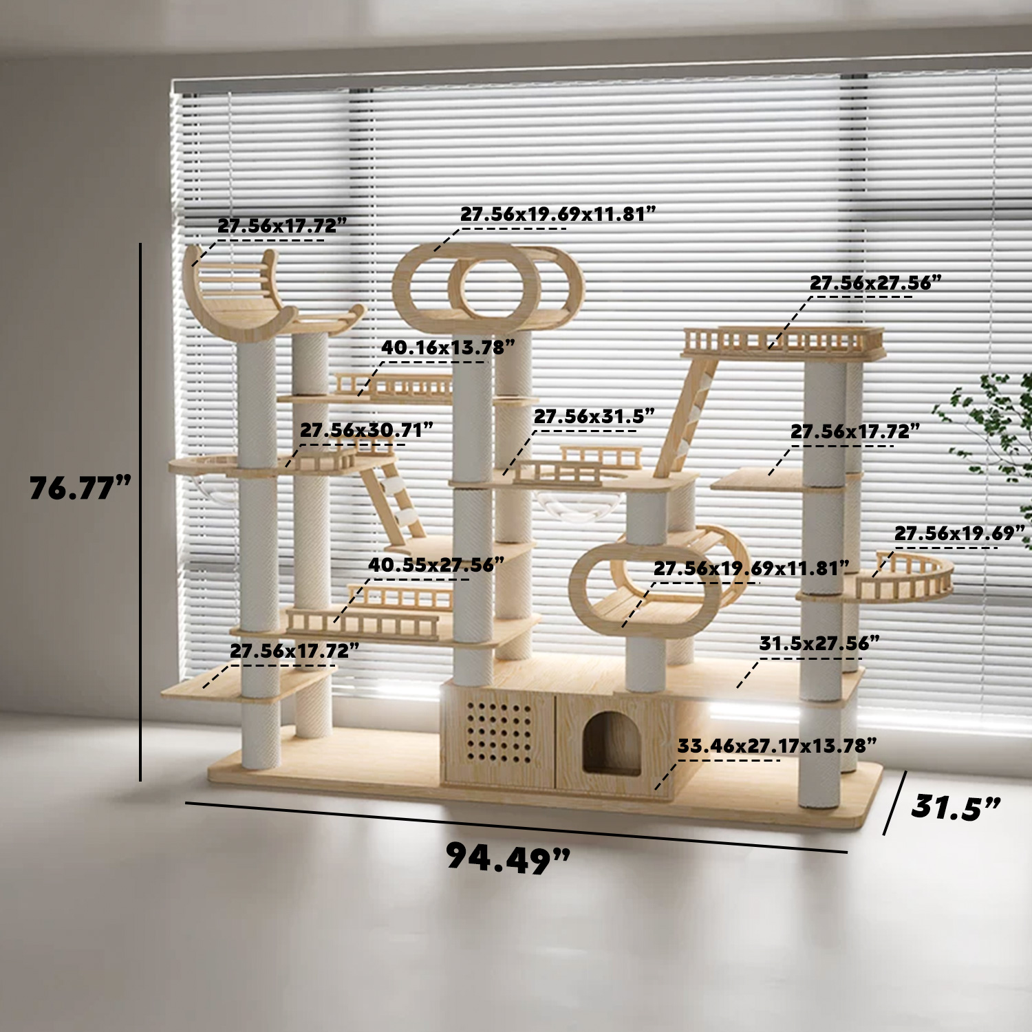 76.7 H Large Solid Wood Cat Tree
