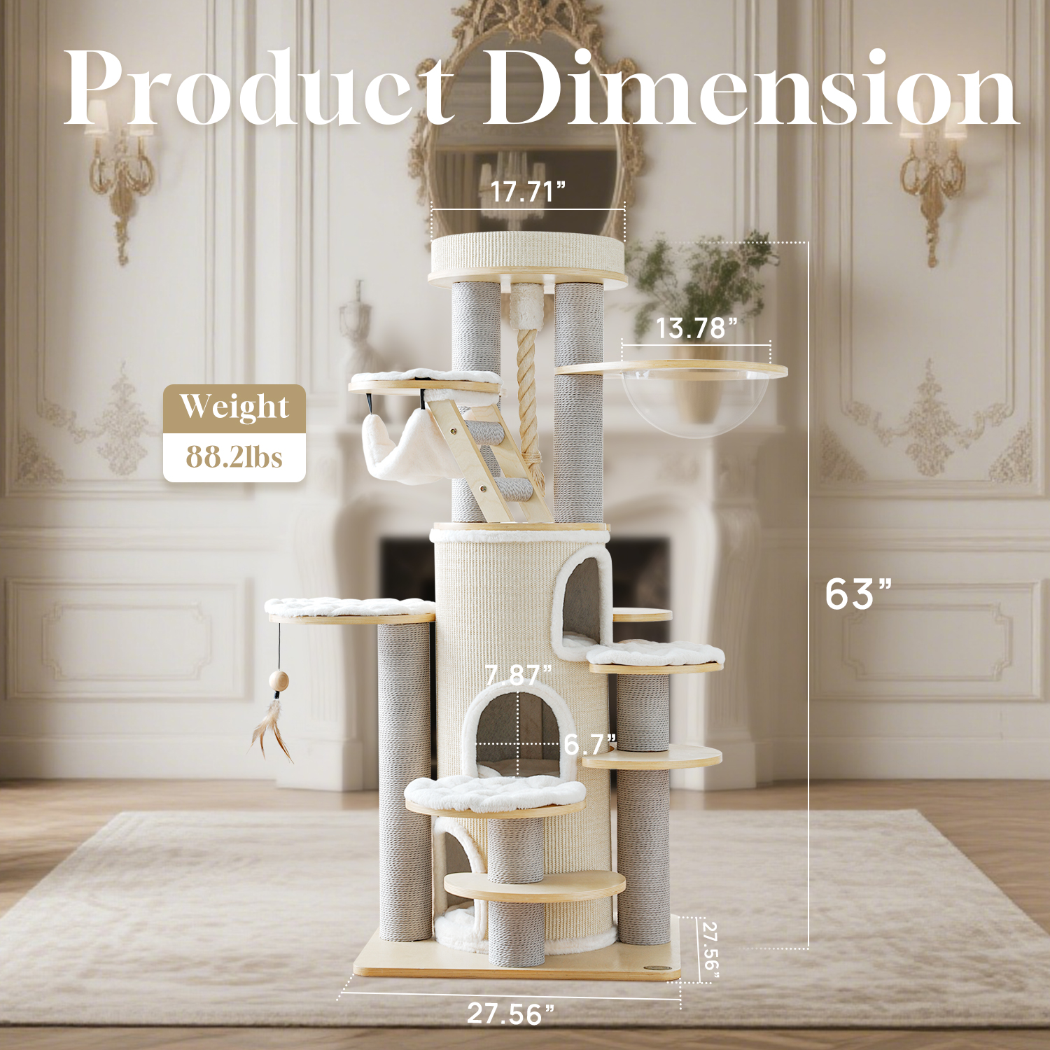 63'' H Large Solid Wood Cat Tree