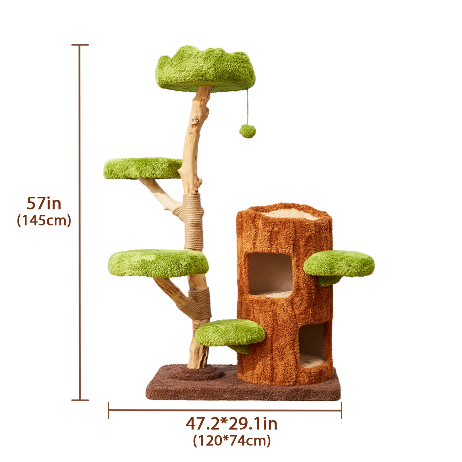 55" H Solid Wood Modern Cat Tree Tower Condo