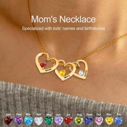 Personalized Heart Name Birthstone Necklace For Mom Grandma