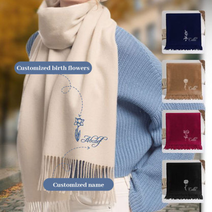 Personalized Super Soft Warm Scarf with Birth Flower and Text