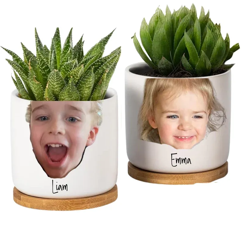 Personalised Flower Pots With Grandchildren's Portraits - Grandparents Day Gifts, Gifts For New Grandparents