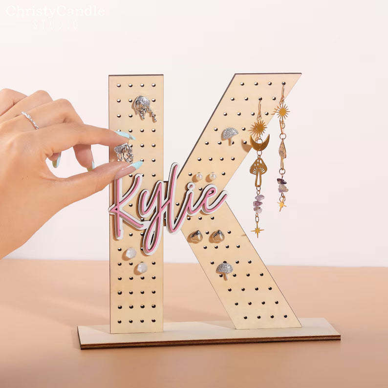 Personalized Wooden Earring Holder