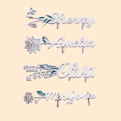 Personalized Watercolor Birth Flower Shoelace Charms Shoe Buckles with Name