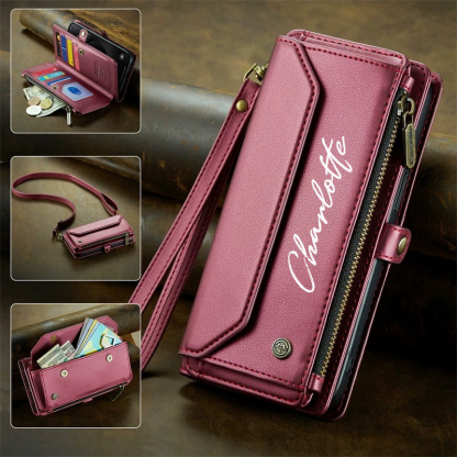 Personalised Monogram Card Holder Zipper Wallet Crossbody Phone Case