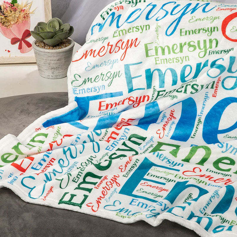 Personalized Soft Flannel Name Family Blanket Word Cloud Art Design Blanket
