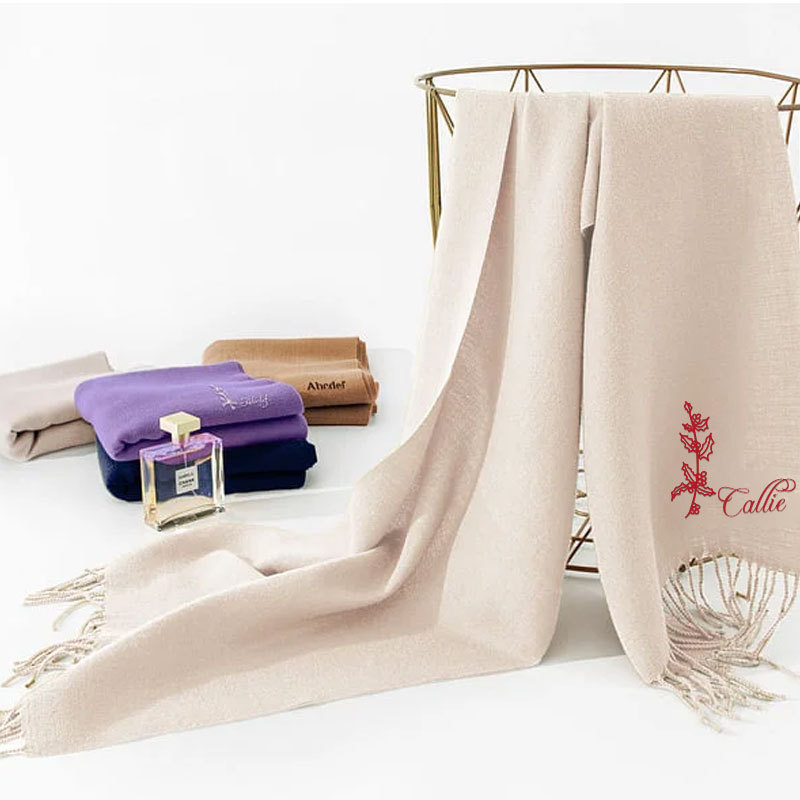 Personalized Super Soft Warm Scarf with Birth Flower and Text