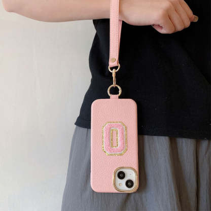 Litchi Pattern Personalized Letter Strap Phone Case