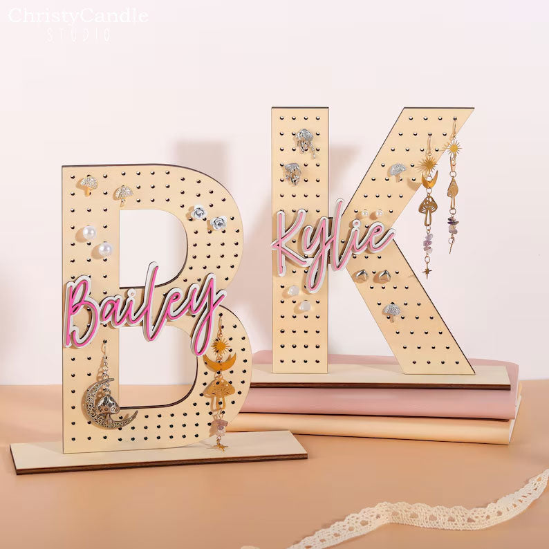 Personalized Wooden Earring Holder