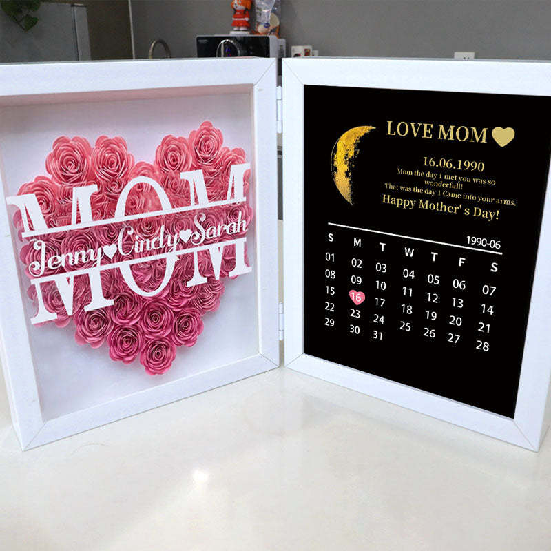 (Mum&Grandmum With Name) With REAL MOON PHASE Anniversary Calendar Custom flower frame