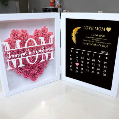 (Mum&Grandmum With Name) With REAL MOON PHASE Anniversary Calendar Custom flower frame