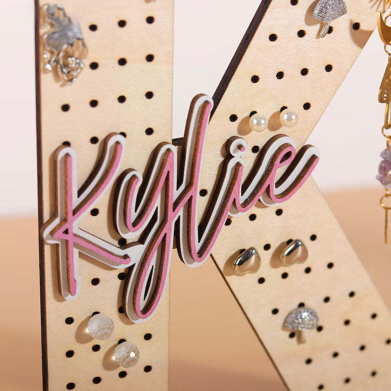 Personalized Wooden Earring Holder