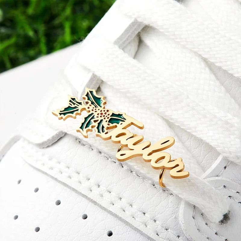 Personalized Watercolor Birth Flower Shoelace Charms Shoe Buckles with Name