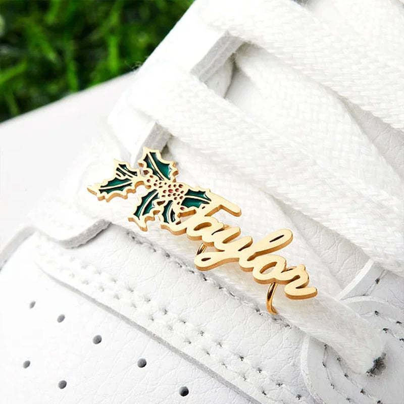 Personalized Watercolor Birth Flower Shoelace Charms Shoe Buckles with Name