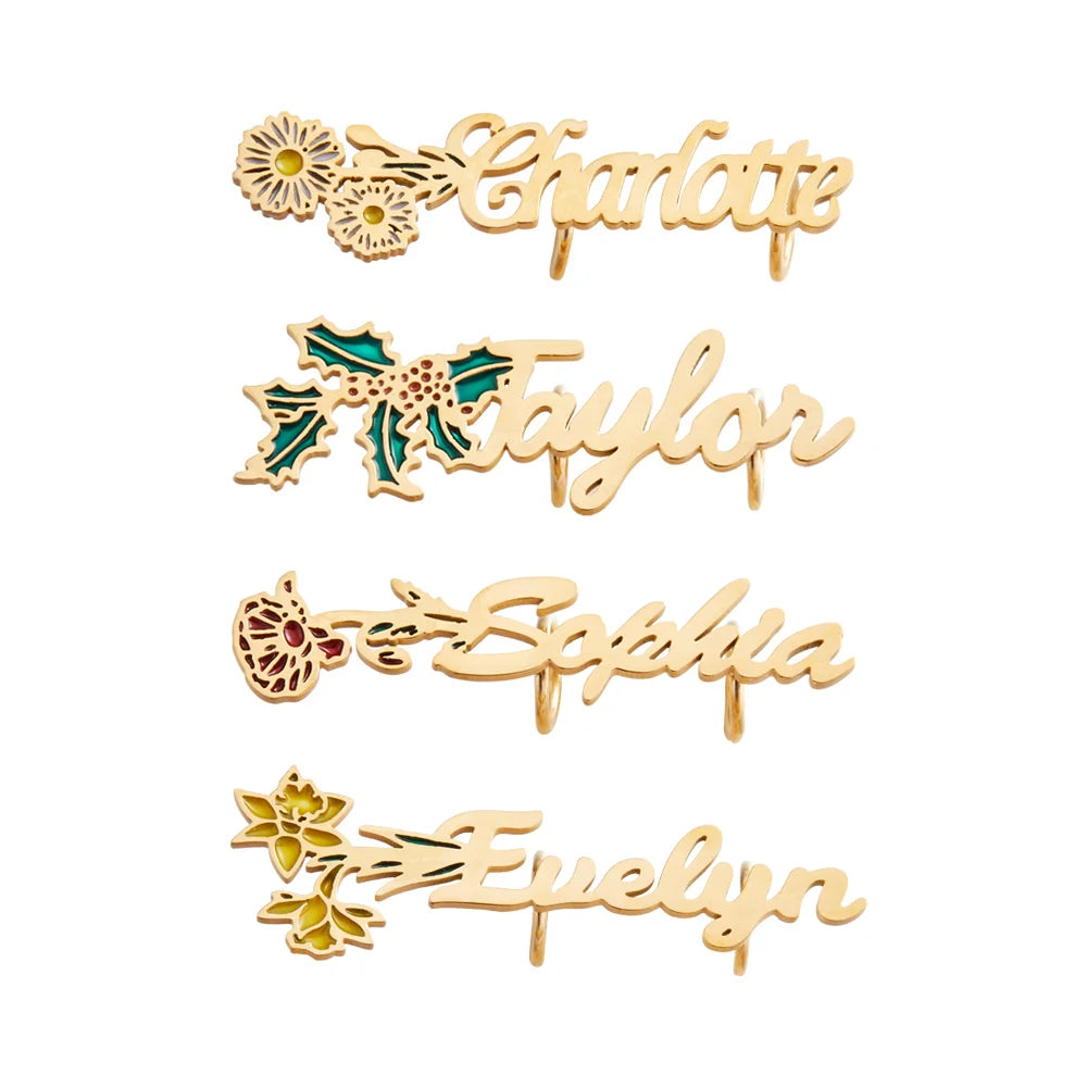 Personalized Watercolor Birth Flower Shoelace Charms Shoe Buckles with Name