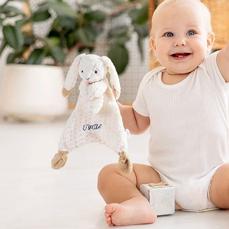 Personalized Lovey Bunny Rabbit Baby Plush Snuggle Toy Security Blanket with Embroidery Name Birthday Baby Shower Gift for Newborns