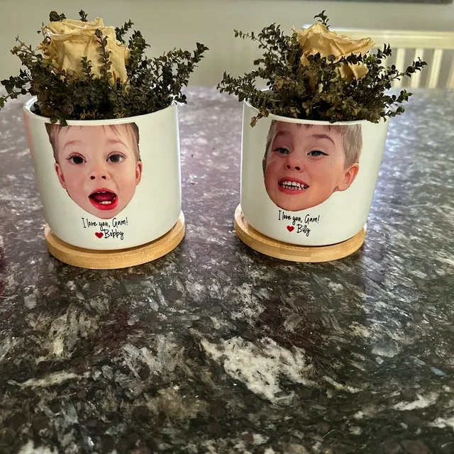 Personalised Flower Pots With Grandchildren's Portraits - Grandparents Day Gifts, Gifts For New Grandparents