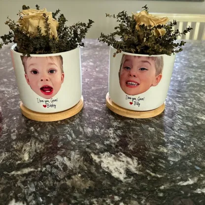 Personalised Flower Pots With Grandchildren's Portraits - Grandparents Day Gifts, Gifts For New Grandparents