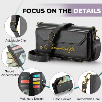 Personalised Monogram Card Holder Zipper Wallet Crossbody Phone Case