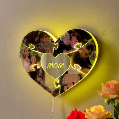 Personalised Heart Photo Puzzle Mirror Light - Mother's Day Gift