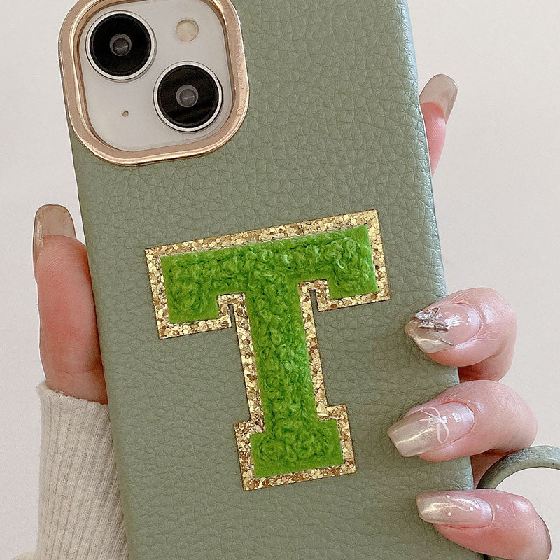 Litchi Pattern Personalized Letter Strap Phone Case