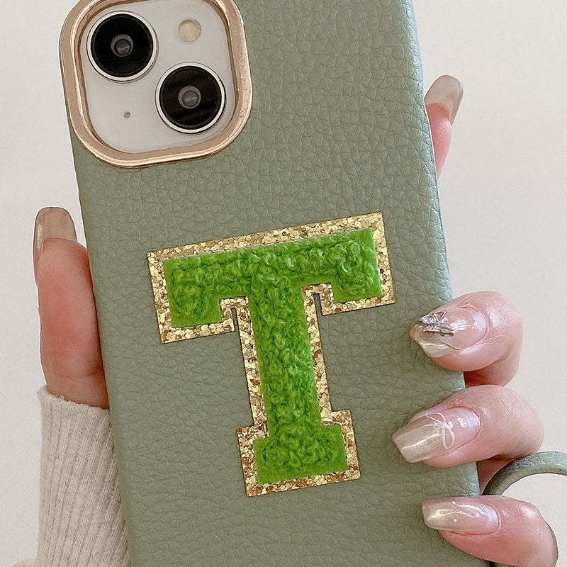 Litchi Pattern Personalized Letter Strap Phone Case