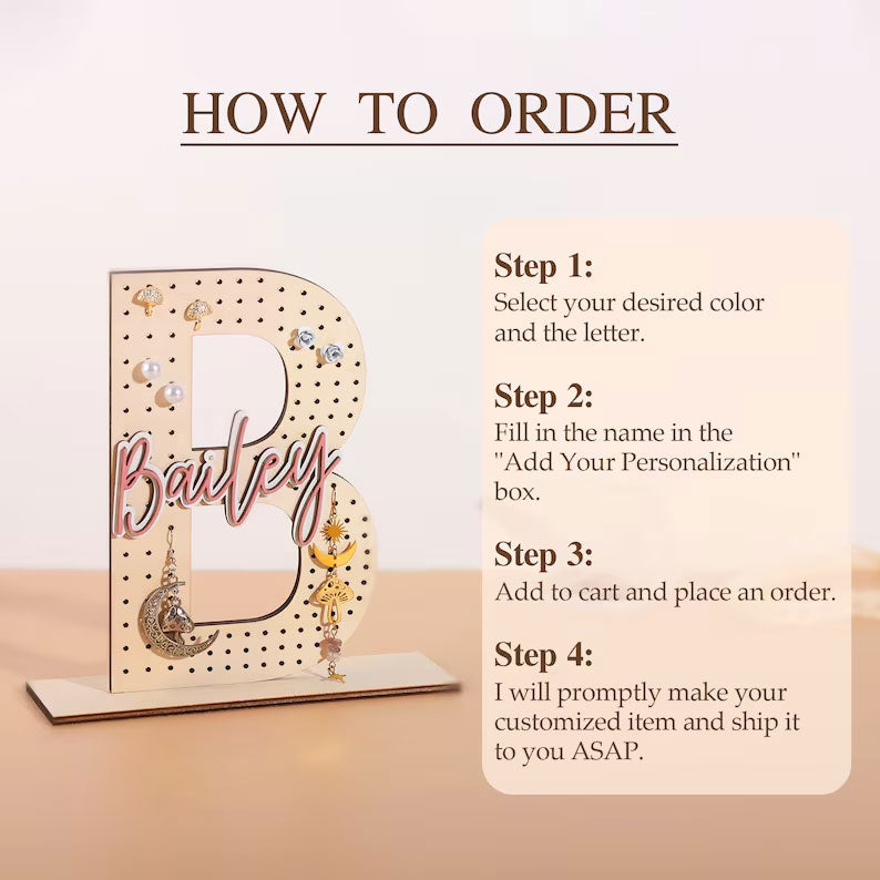 Personalized Wooden Earring Holder