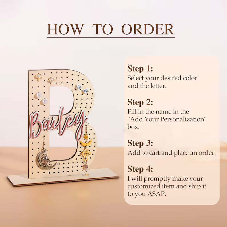 Personalized Wooden Earring Holder