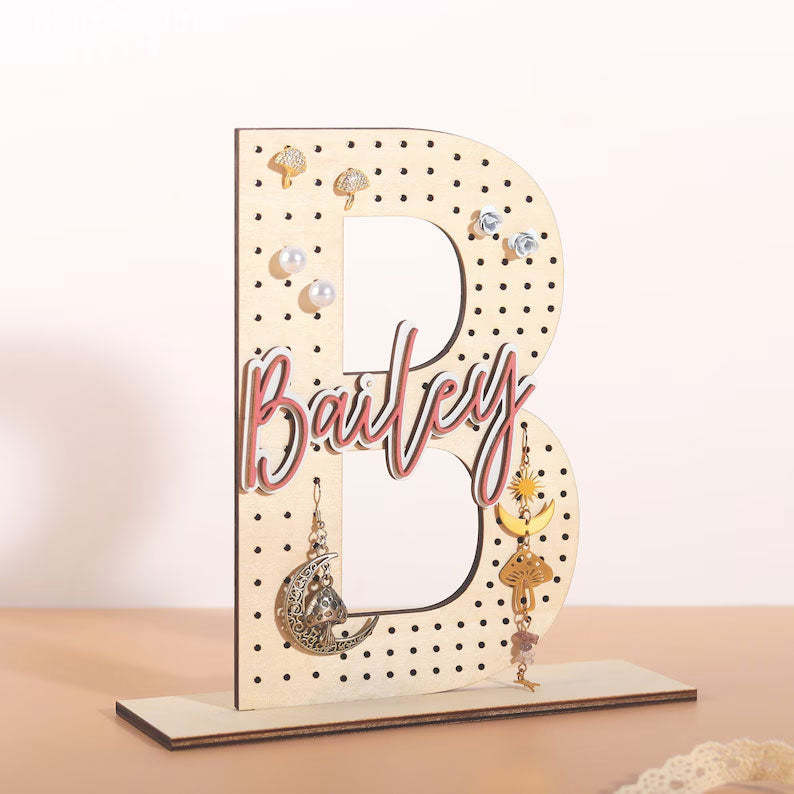 Personalized Wooden Earring Holder