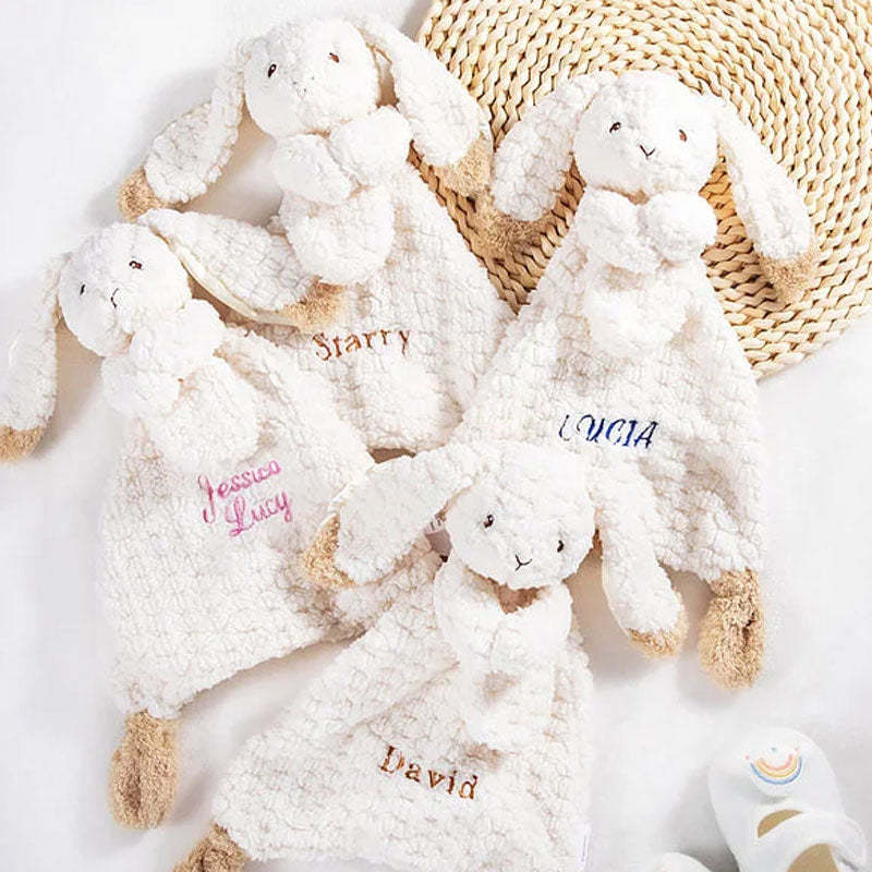 Personalized Lovey Bunny Rabbit Baby Plush Snuggle Toy Security Blanket with Embroidery Name Birthday Baby Shower Gift for Newborns