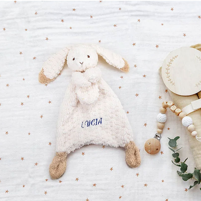 Personalized Lovey Bunny Rabbit Baby Plush Snuggle Toy Security Blanket with Embroidery Name Birthday Baby Shower Gift for Newborns