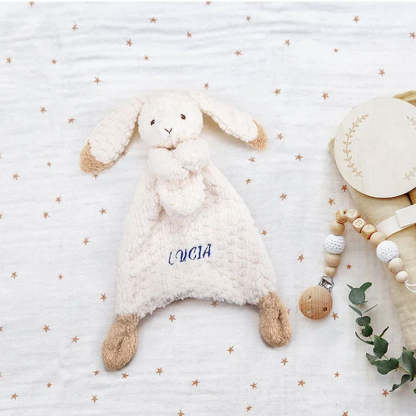Personalized Lovey Bunny Rabbit Baby Plush Snuggle Toy Security Blanket with Embroidery Name Birthday Baby Shower Gift for Newborns