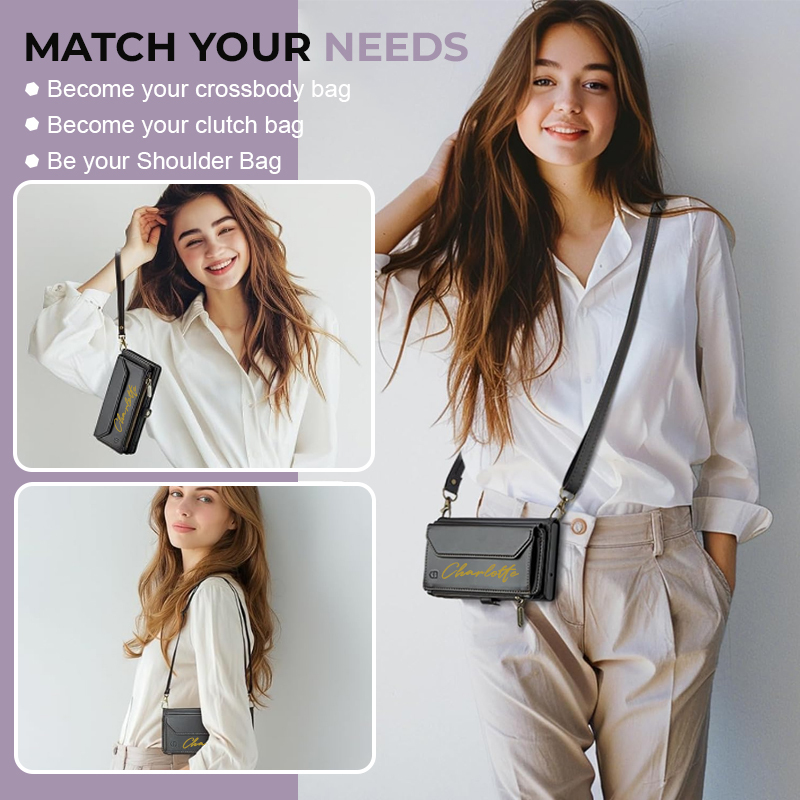 Personalised Monogram Card Holder Zipper Wallet Crossbody Phone Case