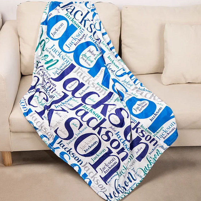 Personalized Soft Flannel Name Family Blanket Word Cloud Art Design Blanket