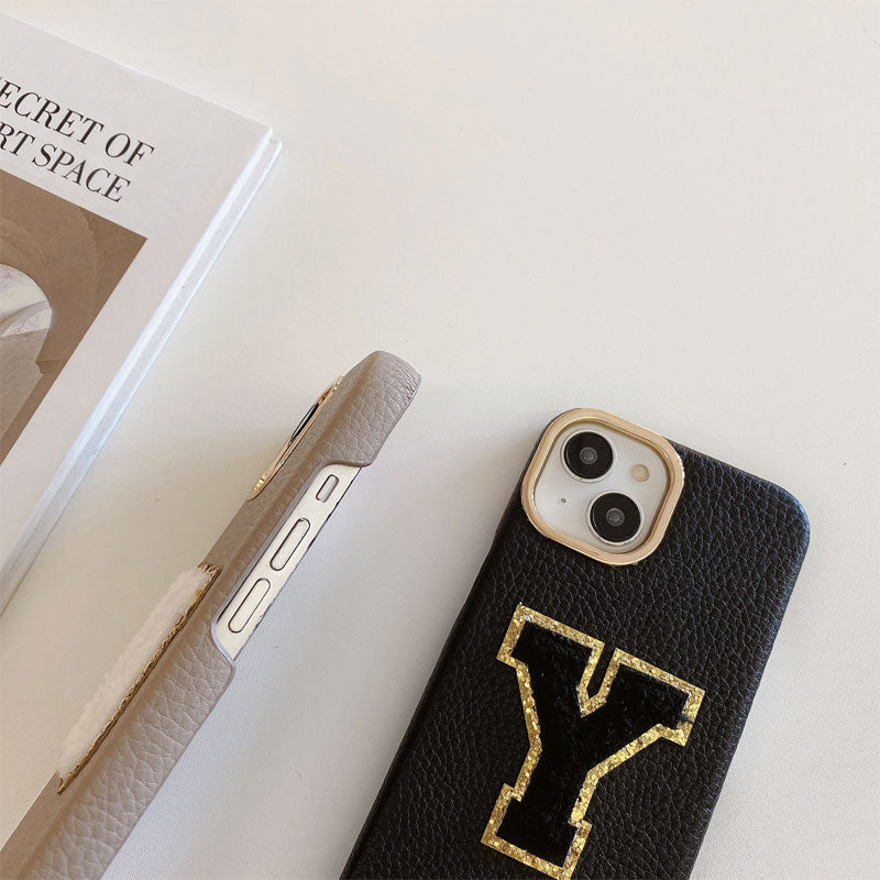 Litchi Pattern Personalized Letter Strap Phone Case