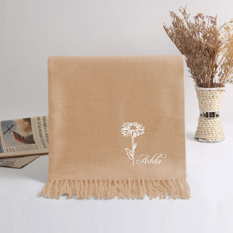 Personalized Super Soft Warm Scarf with Birth Flower and Text