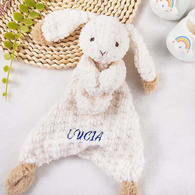 Personalized Lovey Bunny Rabbit Baby Plush Snuggle Toy Security Blanket with Embroidery Name Birthday Baby Shower Gift for Newborns