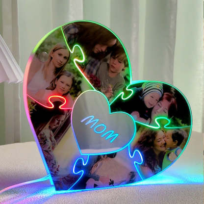 Personalised Heart Photo Puzzle Mirror Light - Mother's Day Gift