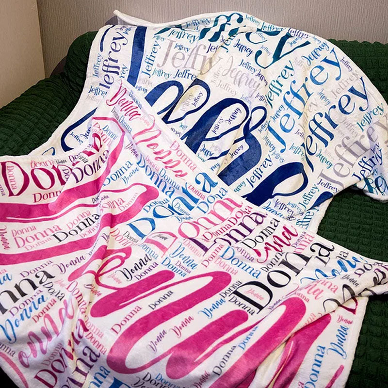 Personalized Soft Flannel Name Family Blanket Word Cloud Art Design Blanket