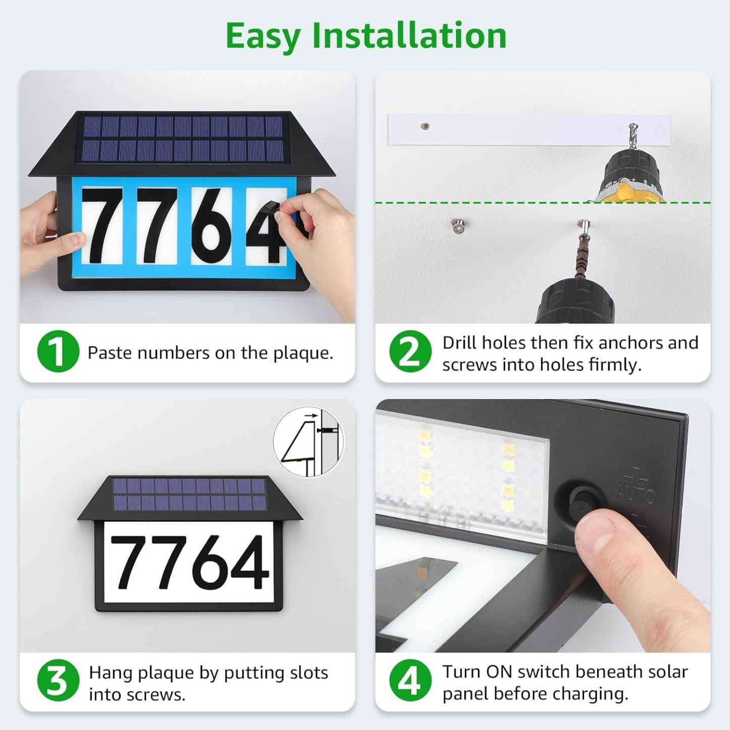 Wall Mounted Solar Home Address Number Sign