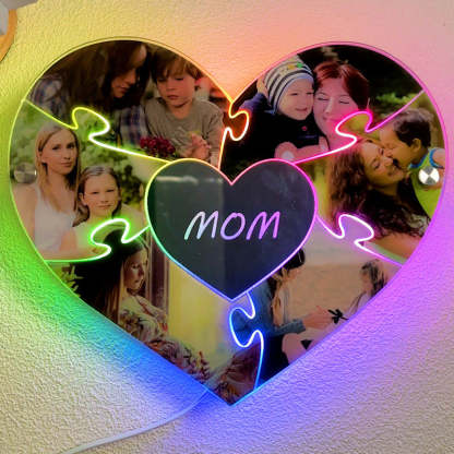 Personalised Heart Photo Puzzle Mirror Light - Mother's Day Gift