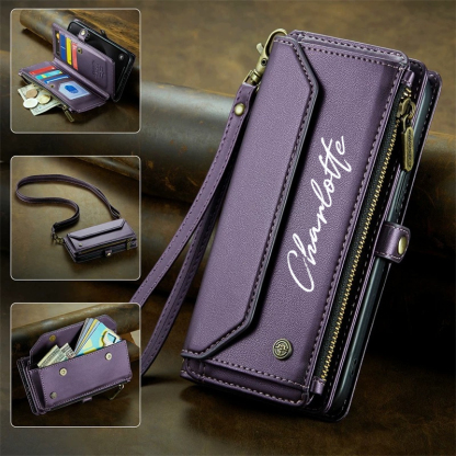 Personalised Monogram Card Holder Zipper Wallet Crossbody Phone Case